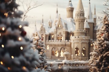 Christmas at the Castle - A majestic castle adorned with Christmas decorations, set in a snowy landscape, evoking a fairytale Christmas - AI Generated