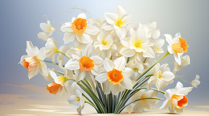 watercolor 3d bouquet of flowers background. bouquet has an orange and white flower background