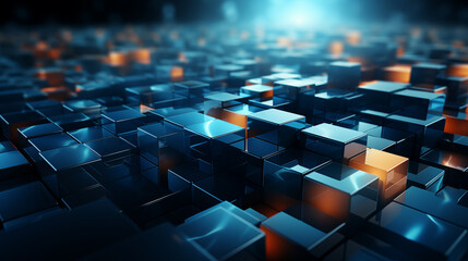 Digital abstract background, background from cubes, waves from cubes, AI generate