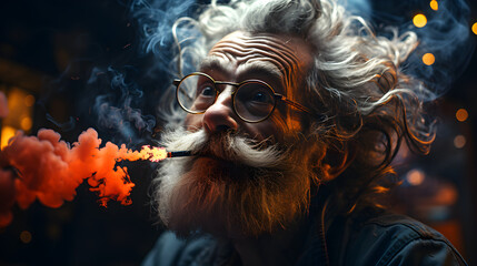 old man smokes a cigarette