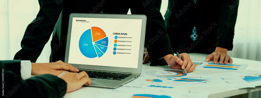 Poster business data dashboard analysis by computer software . investment application display business sale