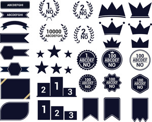simple ranking frame set decoration decoration frame ribbon laurel 1st place winner crown gold award ranking tags, icons, labels illustrations and vector