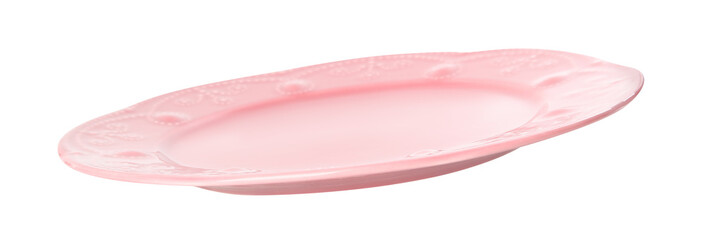 Clean empty pink plate isolated on white