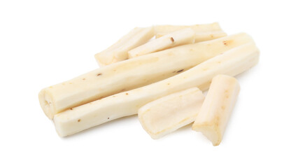 Cut raw salsify roots isolated on white