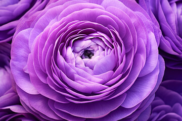 Close up of beautifuly purple colored Ranunculus flower