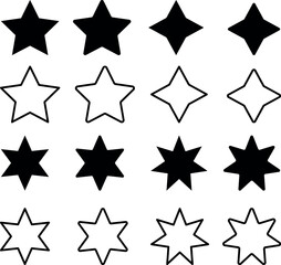 Zestaw ikon gwiazd o różnym kształcie. Wektor gwiazdy.