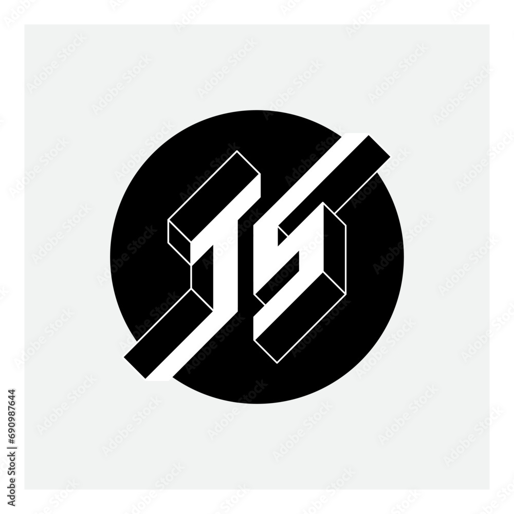 Aufkleber t and s - monogram or logotype. isometric 3d font for design. three-dimension letters. t5. ts - 2-le