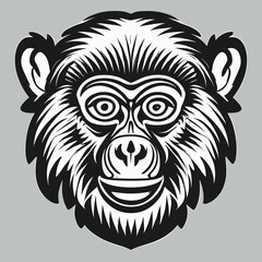 Monkey cartoon doodle animal funny childish line black and white vector illustration