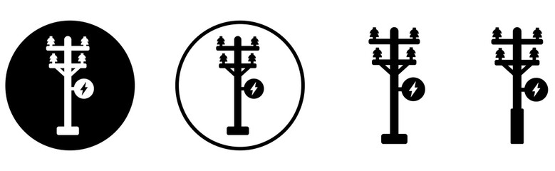 Electric pole icon set on transparent background. Utility pole sign. Electricity, power, energy transmission sign. - obrazy, fototapety, plakaty