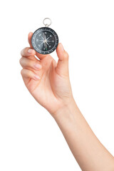 Hand holding compass on isolated background. © Nichastudioart17