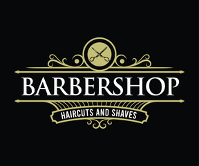Gold Elegant Barbershop Logo Design Template