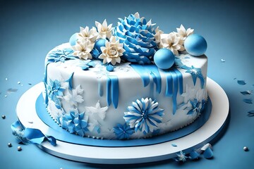 Obraz na płótnie Canvas ,new decorated, chrismiss cake, with blue and white colour .