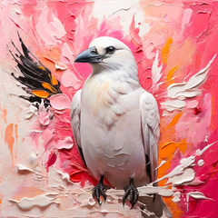 White raven impressionist art painting made with bold brush strokes.