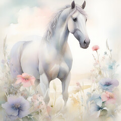 Naklejka premium Watercolor Horse Illustration, generative ai