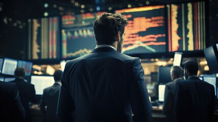 Fototapeta premium Show stock market scenes and busy investors, Trade, Stock Market.