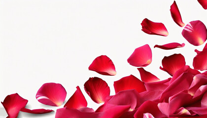 Falling red rose petals isolated on white background Valentine's Day, anniversary background