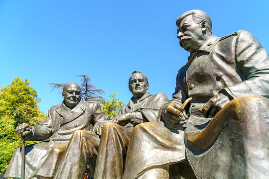 Yalta, Crimea - September 10, 2020: Monument to Stalin, Roosevelt and Churchill. Livadia
