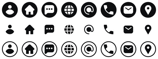 communication contacts icon set for business and business cards