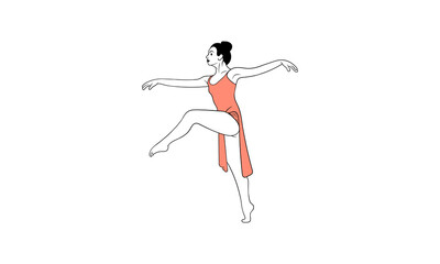 Young ballerina in dancing isolated on white background - vector illustration of beautiful female character performing classical ballet dance in flat style.