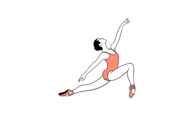 Young ballerina in tutu and pointe shoes dancing isolated on white background - vector illustration of beautiful female character performing classical ballet dance in flat style.