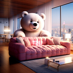 teddy bear sitting on a sofa