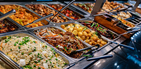 Asian food sold in a shopping mall food court