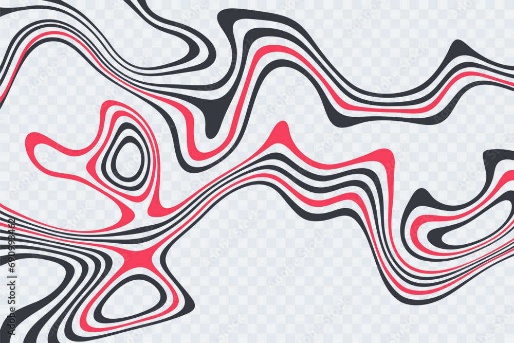 Poster distorted lines on a transparent background. abstract waves vector design. surreal background.