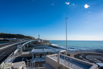 西湘PAから見る西湘バイパスと相模湾の風景 神奈川県 小田原市