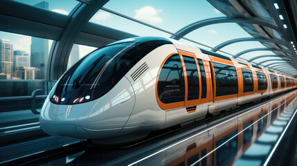 Fototapeta premium Futuristic train, Modern transportation system development.