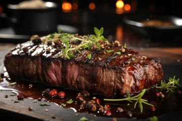 Fotobehang Grilled steak with black pepper sauce. © visoot