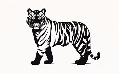 Naklejka premium Simples tigre preto preenchido, fundo branco isolado