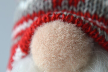 Closeup of a christmas gnome toy nose