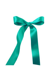 Satin ribbon bow azure blue color isolated on white background