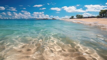 Blue clouds over a blue water beach.