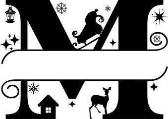 Letter M, Christmas Split Alphabet, Christmas Monogram, Christmas Letters