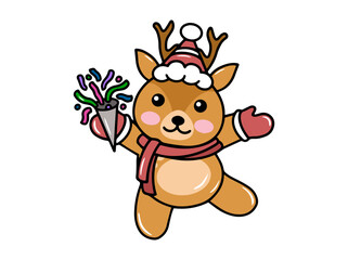 Cute Deer Cartoon Animal with Santa Hat Christmas
