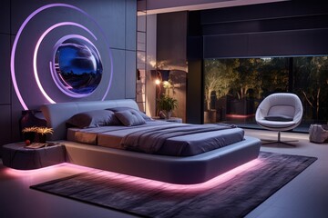Achieve a futuristic escape with a floating bed, LED