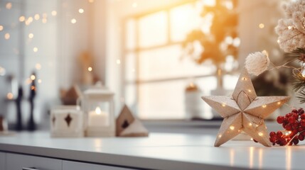 White kitchen interior with Christmas decoration