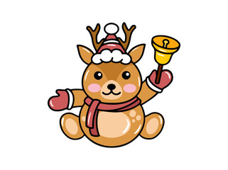 Deer with Santa Hat Christmas Illustration
