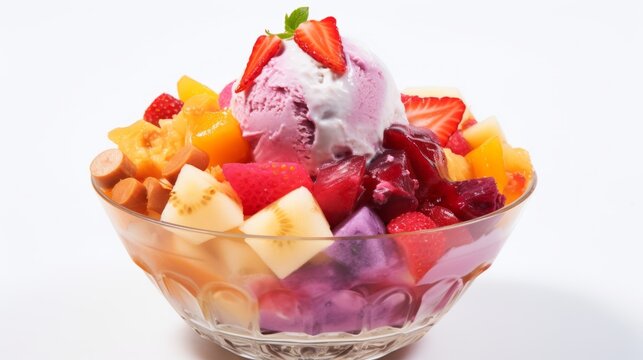 Delicious Filipino Halohalo Mixed Ice Dessert on White Background AI Generated