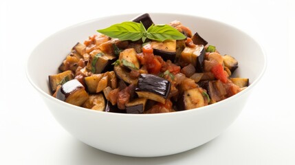 Delicious Italian Caponata Eggplant Stew on White Background AI Generated