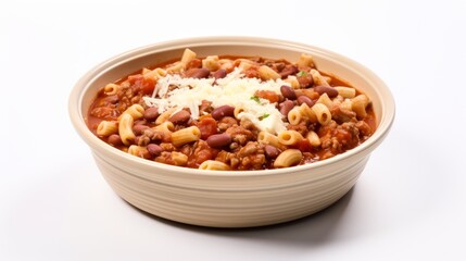 Delicious Italian Fagioli Soup with Pasta and Beans on White Background AI Generated