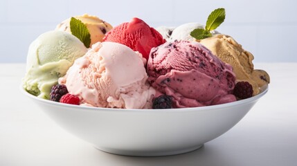 Assorted Flavors of Italian Gelato in a White Bowl AI Generated