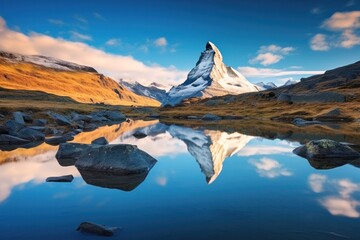 Fototapeta na wymiar riffelsee lake and matterhorn mountain reflection in the morning beautiful landscape