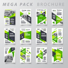 Mega pack Brochure design template flyer set, abstract business brochure size A4 template, creative cover, trend brochure set green color - obrazy, fototapety, plakaty