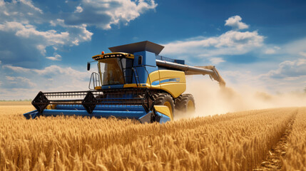 ?ombine harvester harvesting wheat from the field