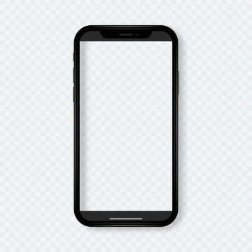 Black smartphone with blank touch screen isolated on transparent background.