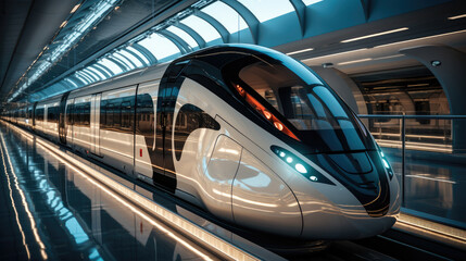 Fototapeta premium A futuristic train inside a train station.