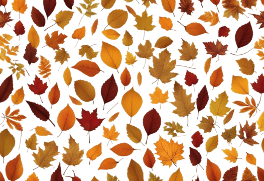 Collection of autumn leaves isolated on transparent or white background