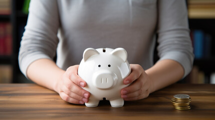 Woman holding Piggy bank in her hands
